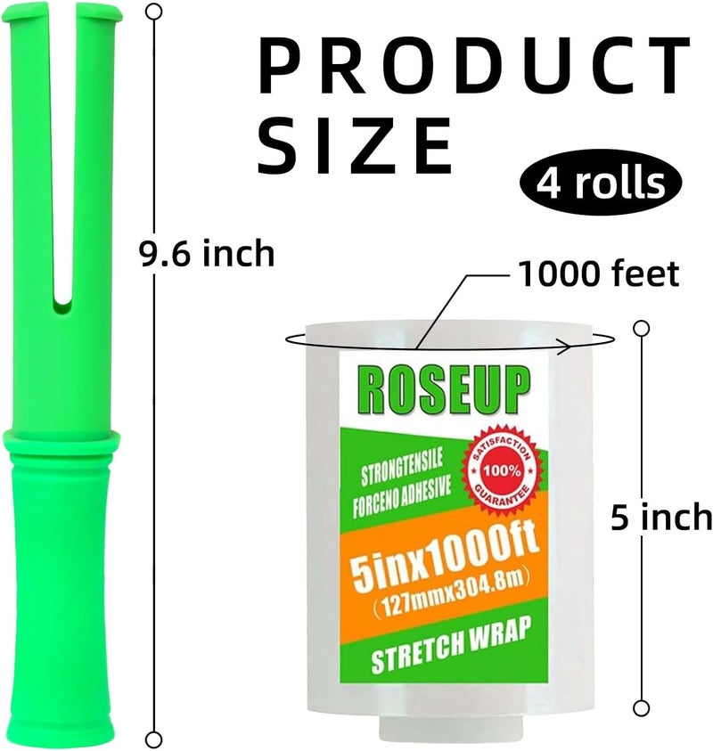 ROSEUP Clear Stretch Wrap Film 5" x 1000ft Roll with Handle, 80 Gauge Thick Cling Plastic Wrap for Moving, Pallet Wrap, Self Adhering Packaging Heavy Duty Shrink Film, 4 Pack - Image 3